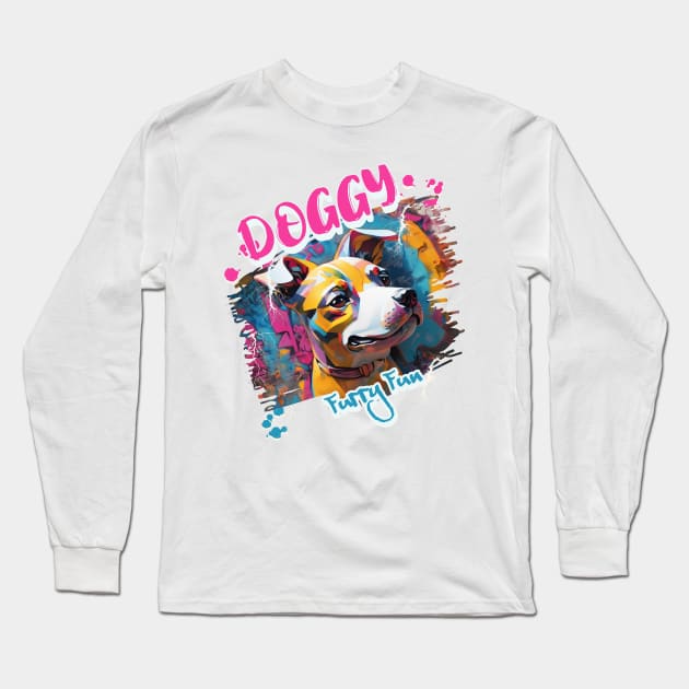 Graffiti-inspired portraiture Dog Long Sleeve T-Shirt by Moonlight Forge Studio